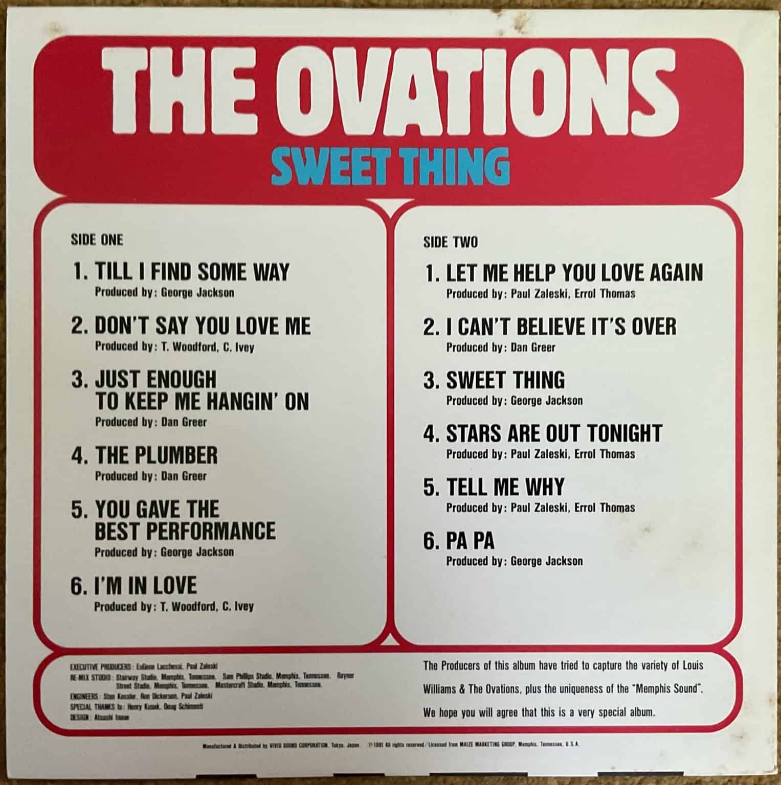 The Ovations Featuring Louis Williams ‎– Sweet Thing – imaginea 2