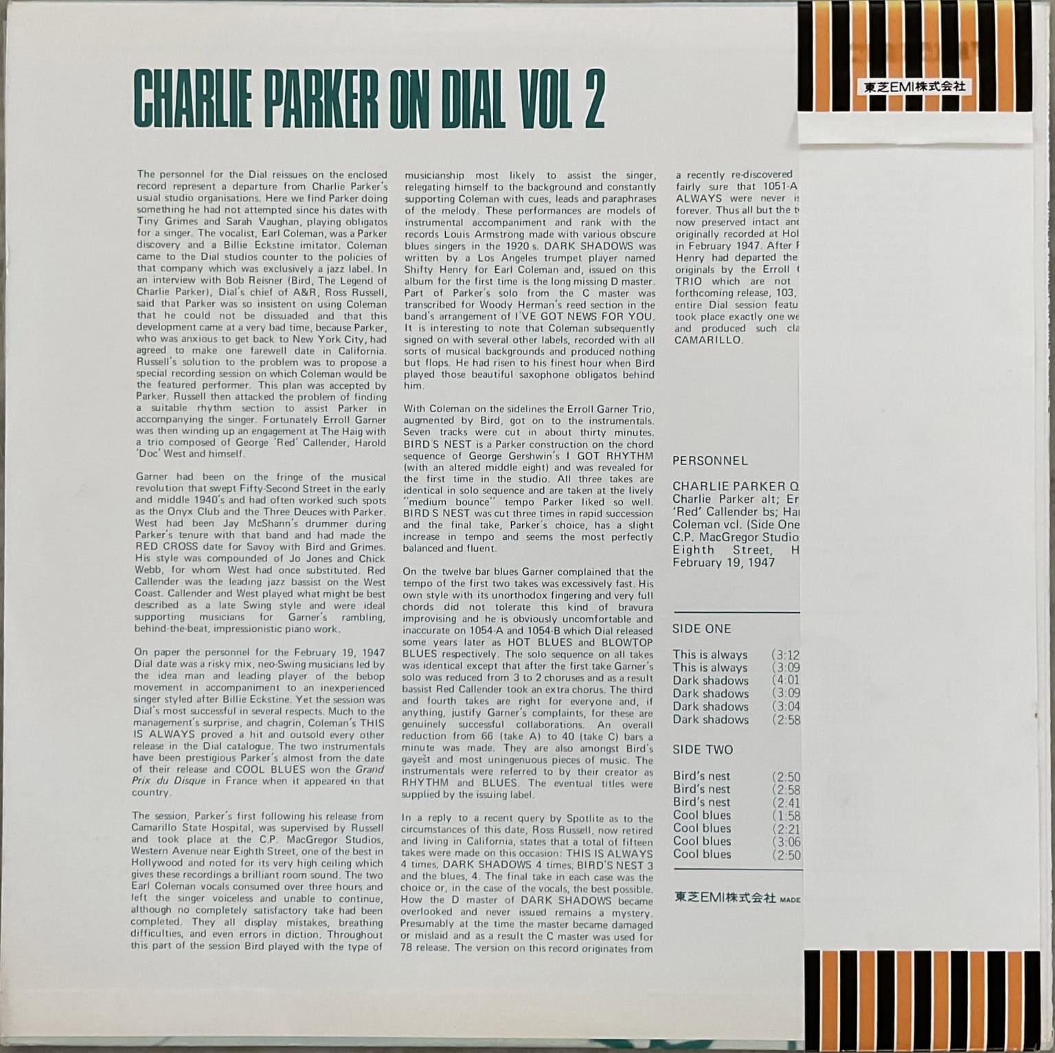 Charlie Parker ‎– Charlie Parker On Dial Volume 2 – imaginea 2
