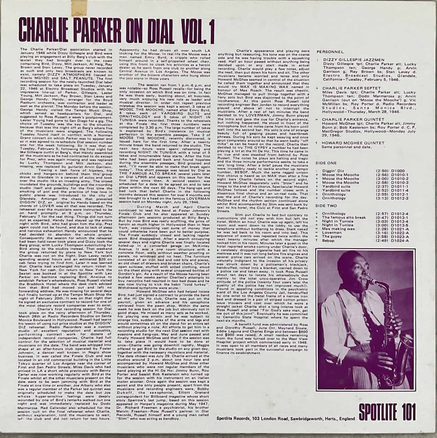 Charlie Parker ‎– Charlie Parker On Dial Volume 1 – imaginea 2