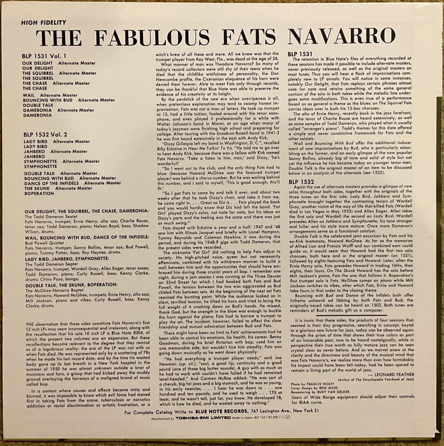 Fats Navarro ‎– The Fabulous Fats Navarro Volume 1 – imaginea 2
