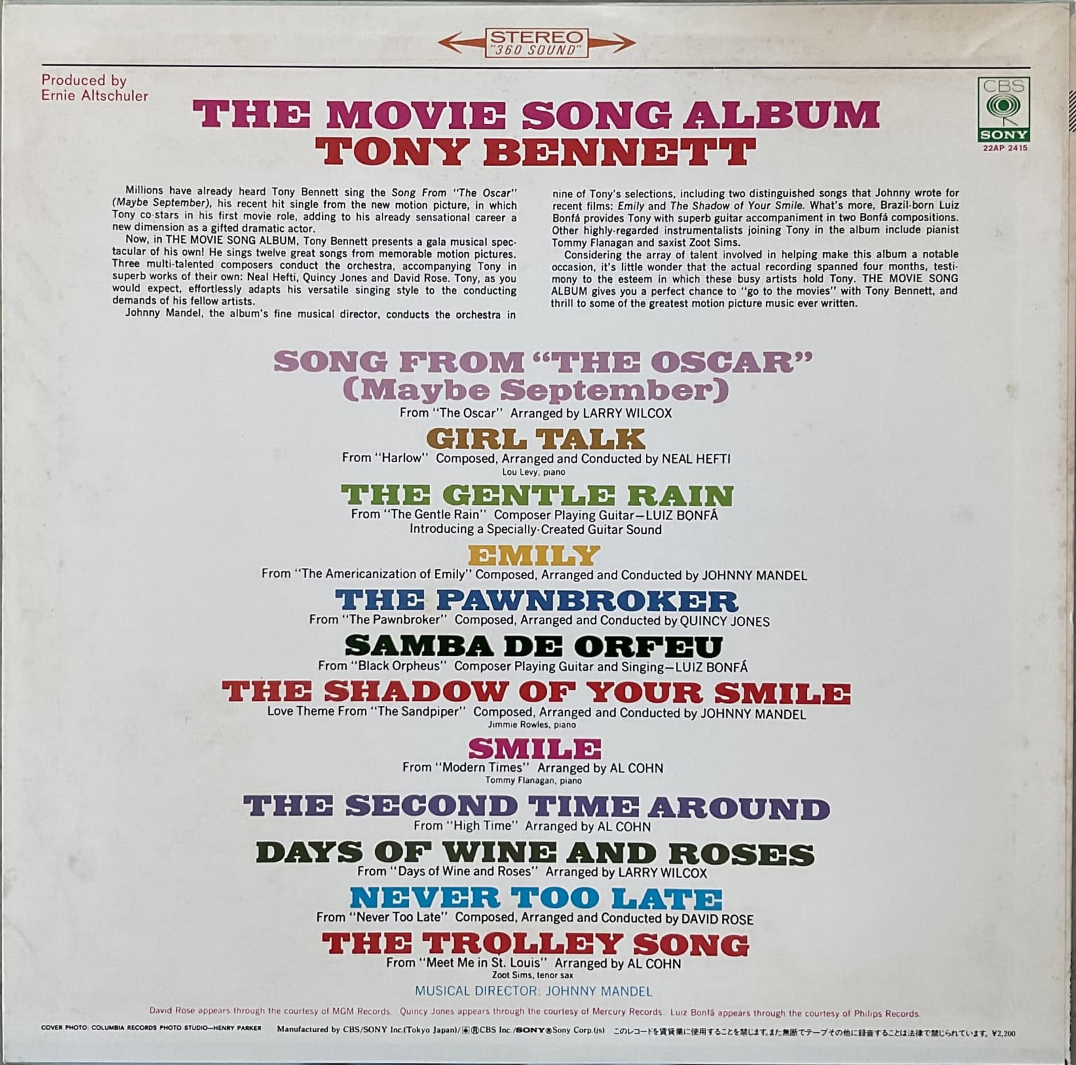 Tony Bennett – The Movie Song Album – imaginea 2