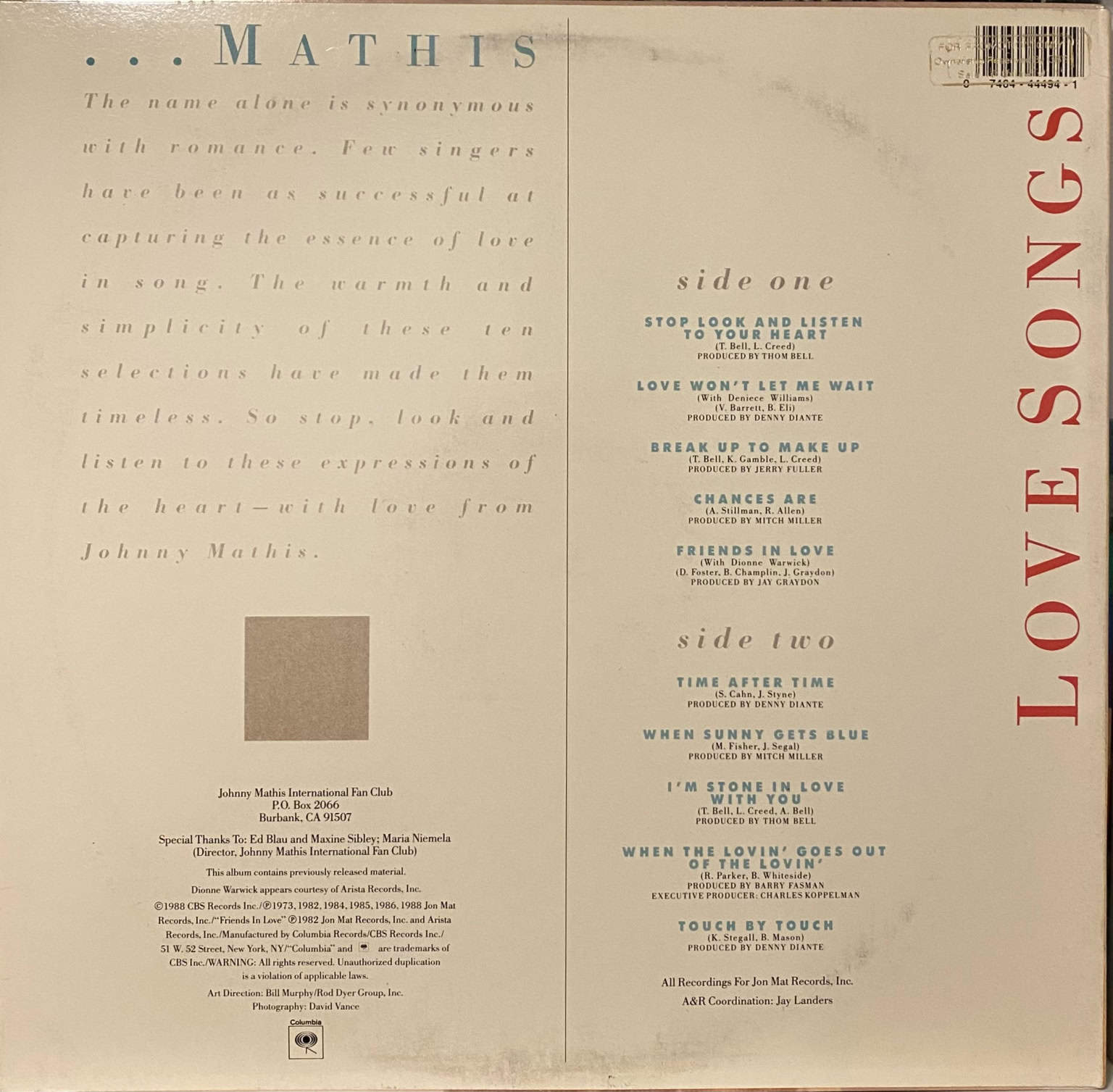 Johnny Mathis – Love Songs – imaginea 2