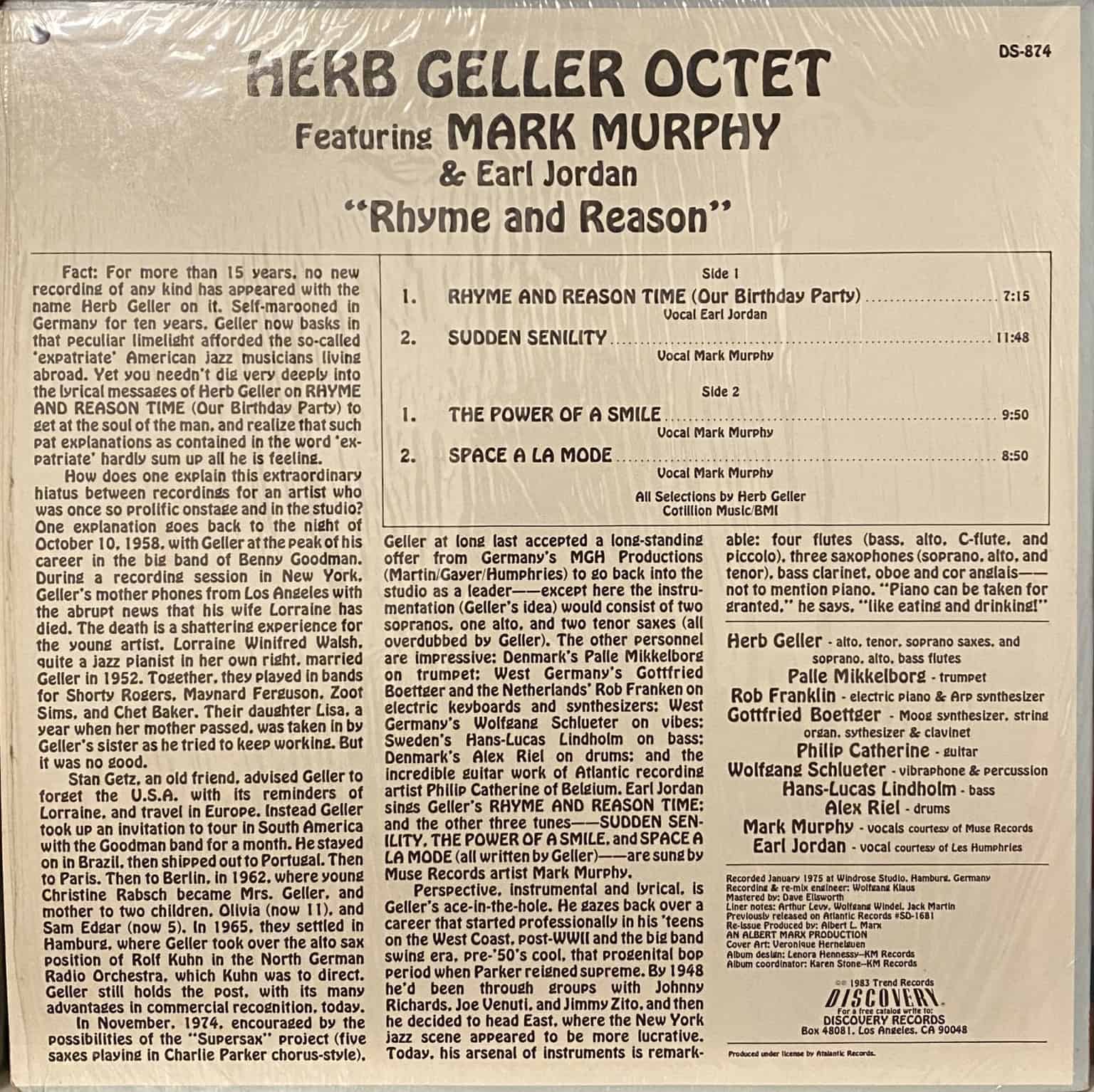 Herb Geller feat. Mark Murphy & Earl Jordan ‎– Rhyme And Reason – imaginea 2